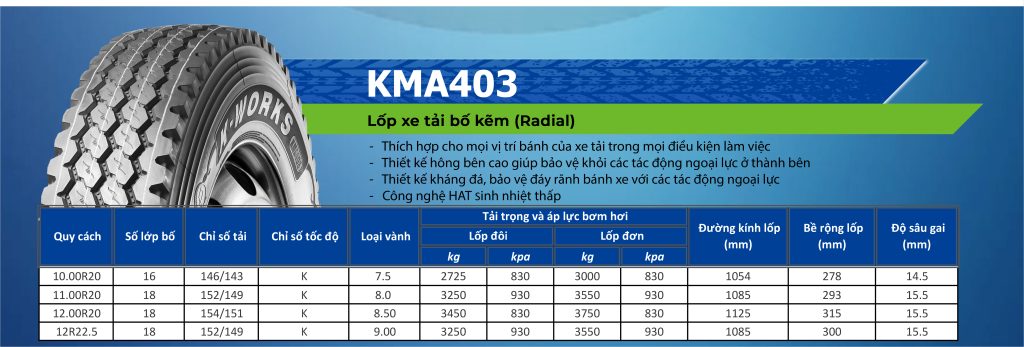 Thông số kĩ thuật lốp xe LingLong KMA403