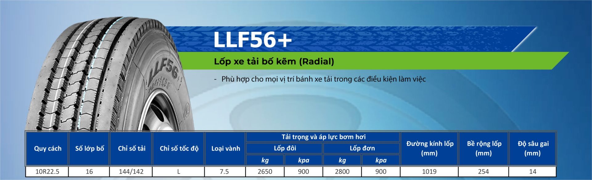 Thông số kĩ thuật lốp xe LingLong LLF56+